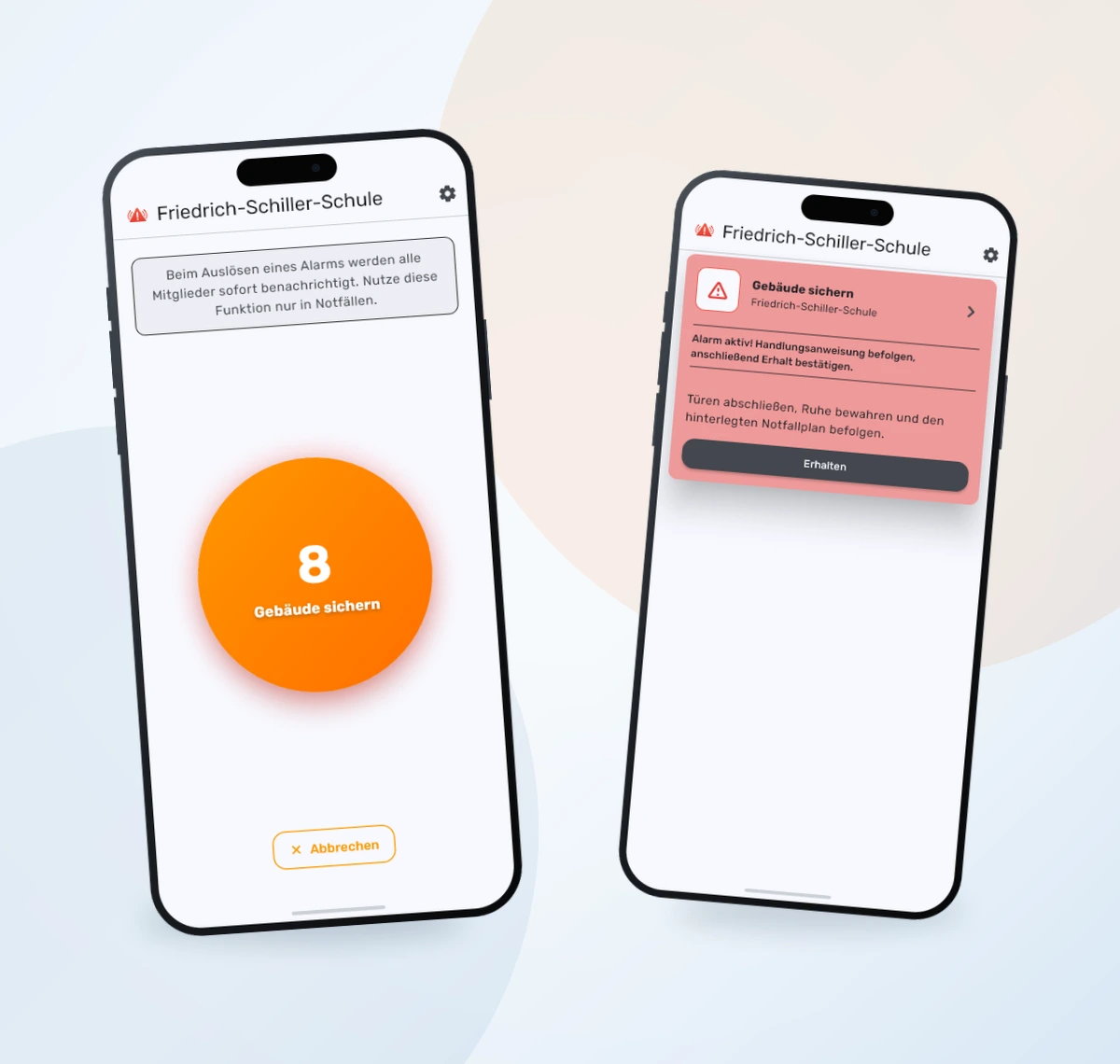NOKO App beim Auslösen und Empfangen eines Alarms