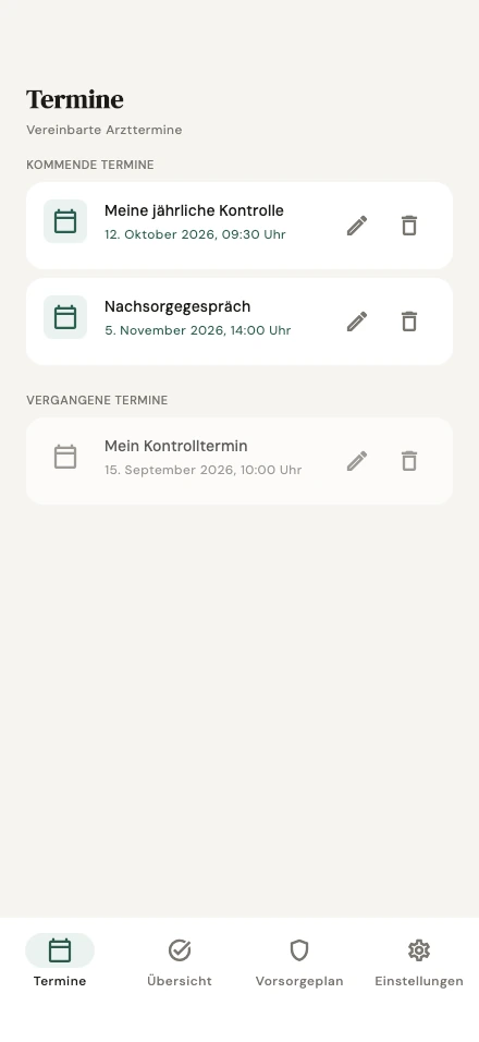 CheckUp-Buddy: Übersicht vereinbarter Beispieltermine